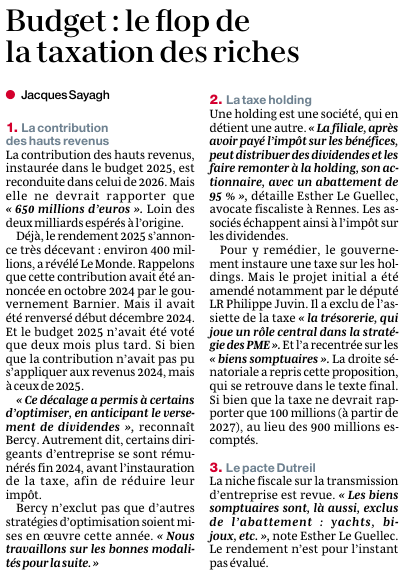 La Loi de finances pour 2026 - Ouest France le 27 janvier 2026